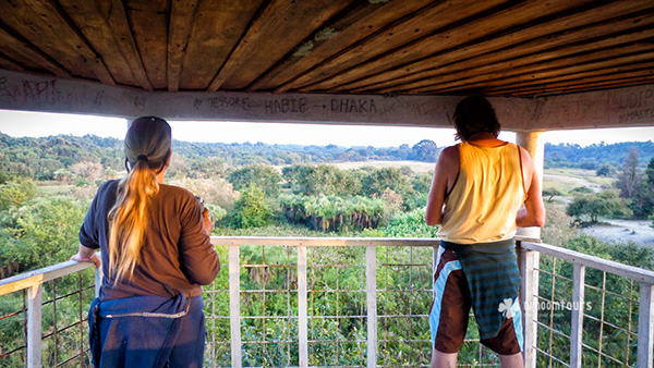 Lisa Baker and Christopher Aroa at the observation tower in Sundarbans