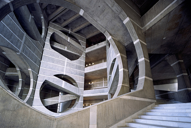 Interior view of Bangladesh National Assembly Building by Louis Kahn