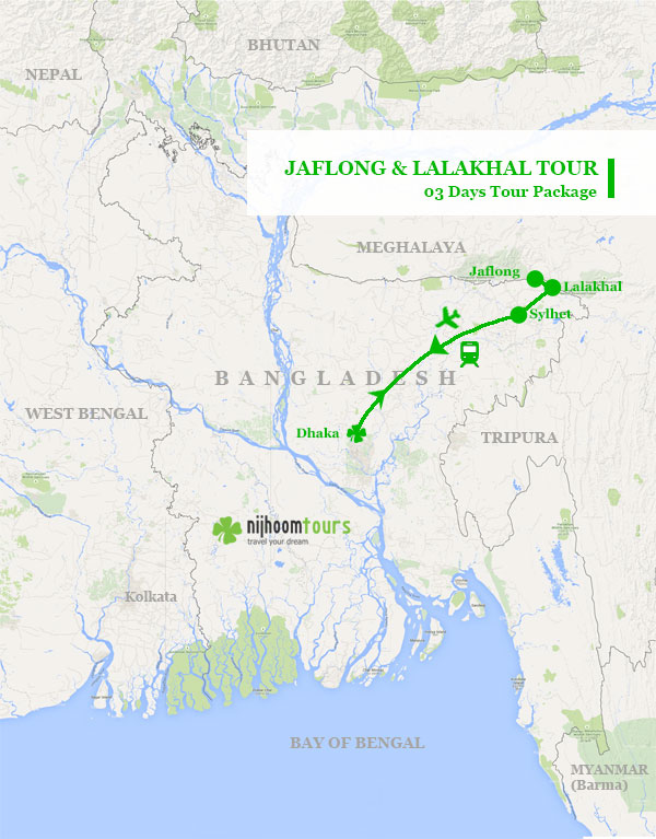 Jaflong and Lalakhal Tour Map