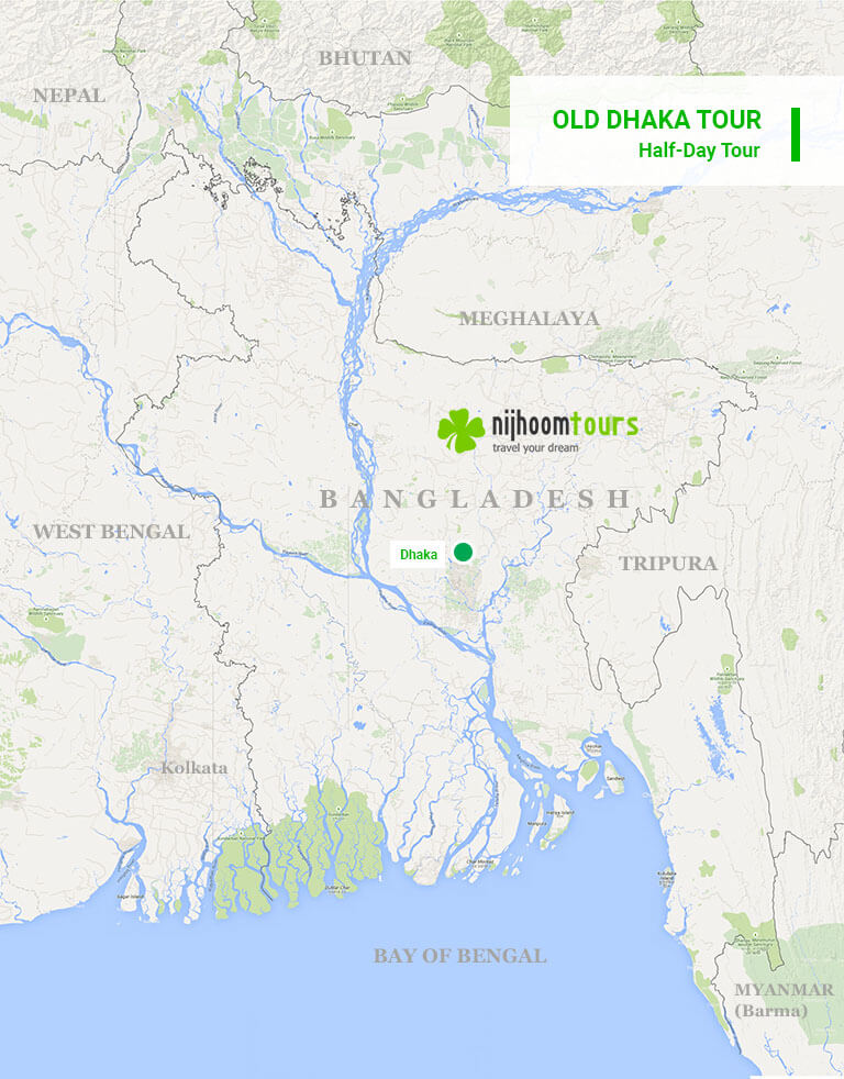 A map of the half-day Old Dhaka Tour with Nijhoom Tours