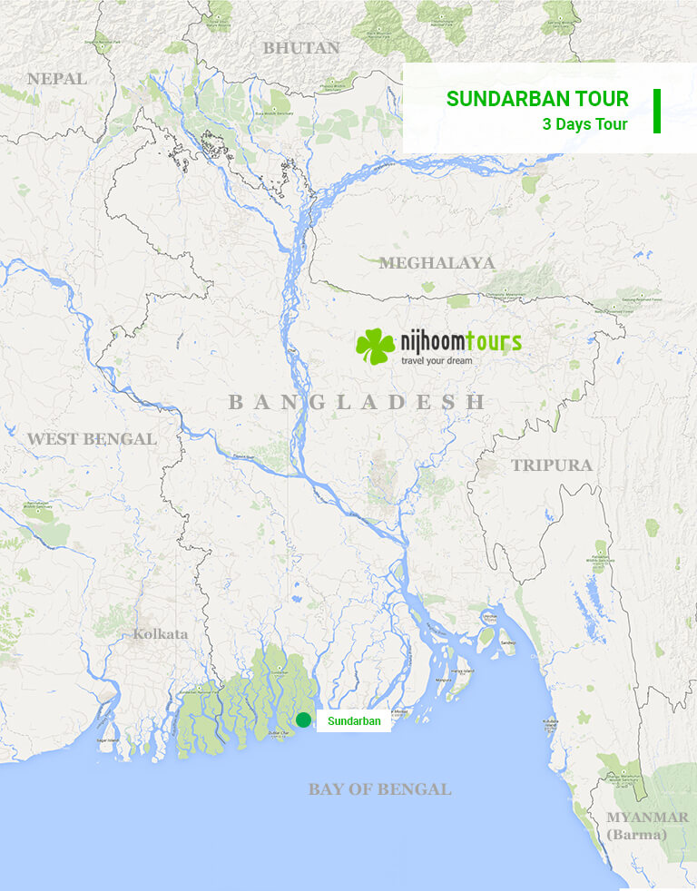 A map of Sundarban Tour in Bangladesh from Mongla by boat