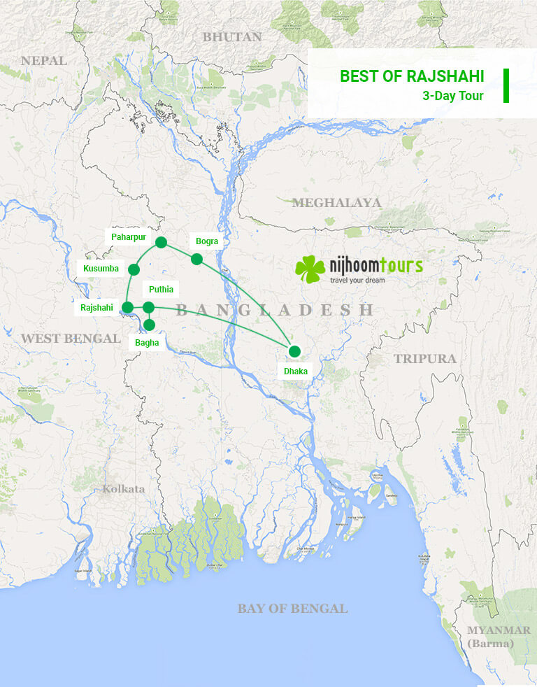 A map of Best of Rajshahi tour in Bangladesh