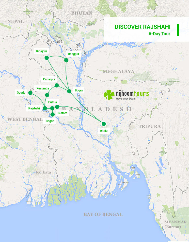 A map of Discover Rajshahi tour in Bangladesh