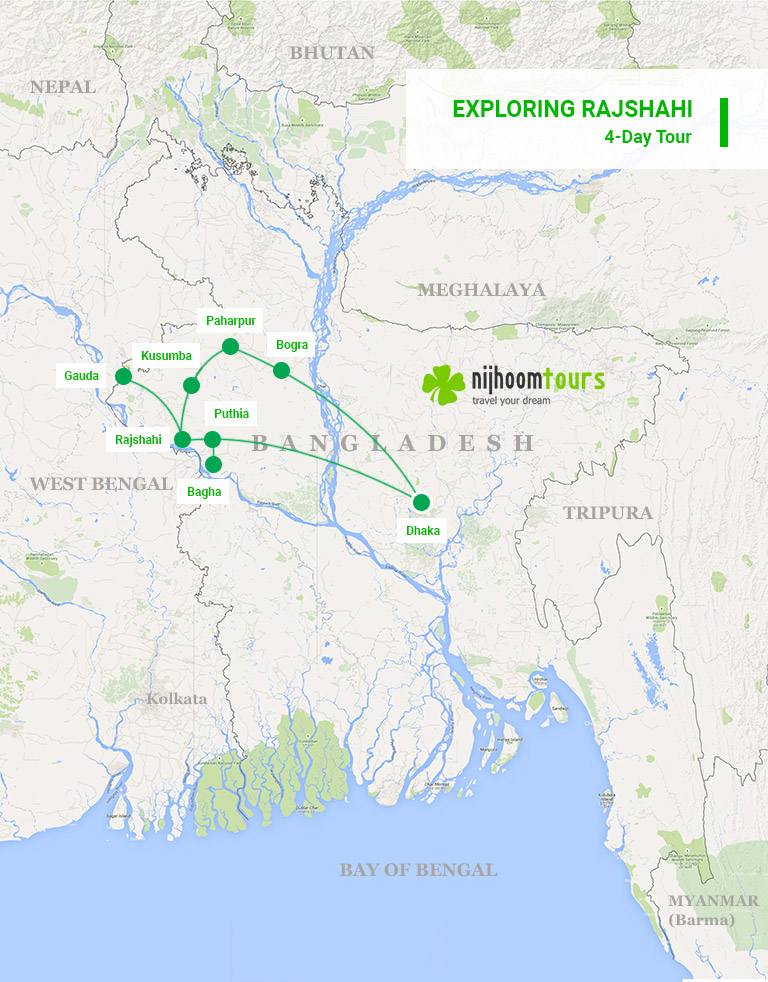 A map of Exploring Rajshahi tour in Bangladesh